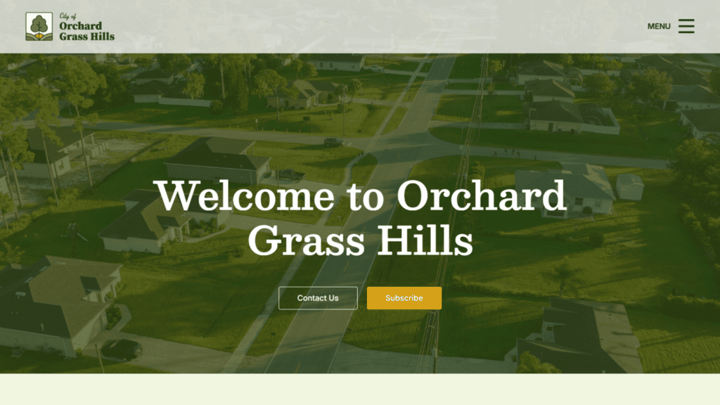 City of Orchard Grass Hills website homepage